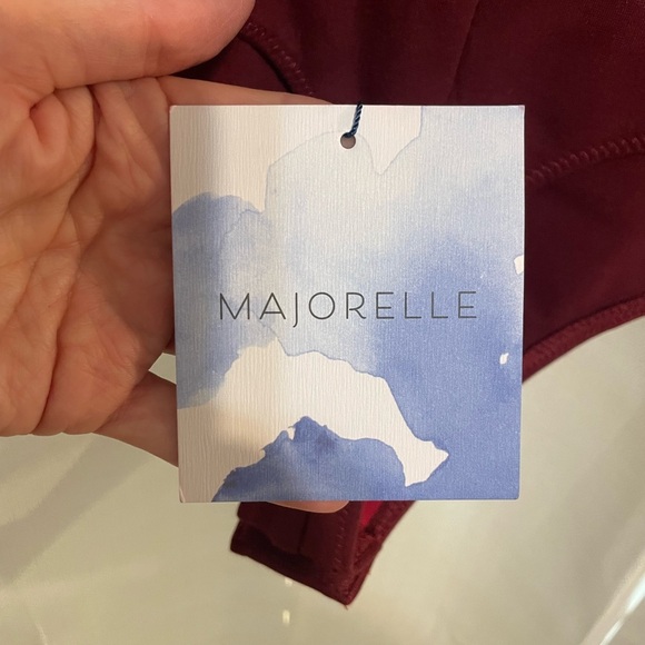 Majorelle Deep Wine Color Body Suit Square Neck Puff Sleeve Zip/Tie Back Sz XS - Picture 5 of 6